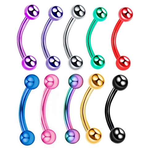 Stainless Steel Curved Barbells Eyebrow Nose Lip Piercing Jewelry Electroplated Punk Body Jewelry For Women Men