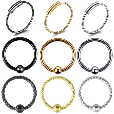 Stainless Steel Twisted Nose Ring Captive Bead Earrings Unisex Piercing Jewelry Gold Silver Black Body Hoop Accessory