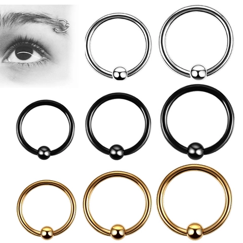 316L Stainless Steel BCR Captive Bead Ring Open Hoop Piercing Jewelry Round Bead Nose Ring Ear Cartilage Stud Punk Body Jewelry