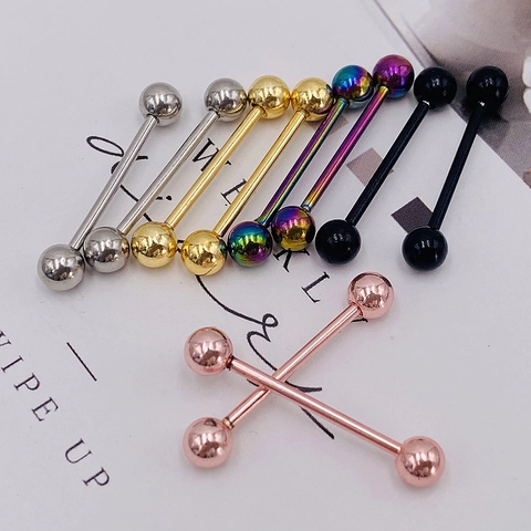 Bijoux de Piercing Corporel en Acier Inoxydable Barre de Langue Boule Lisse Or Noir Arcobaleno Argent Barre Unisex