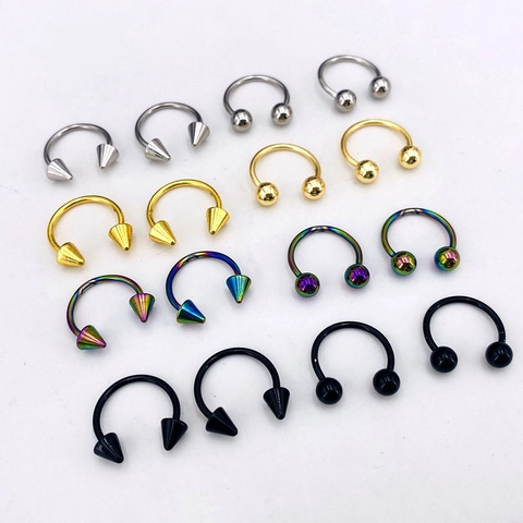 Stainless Steel Horseshoe Nose Ring Circular Barbell Septum Piercing Jewelry Ball Spike Ends Ring For Ear Cartilage Septum Lip Unisex
