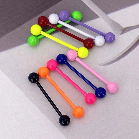 Piercing de Langue en Acier Chirurgical Industrial Barbell Bijoux de Piercing Boules Colorées pour Femmes Hommes