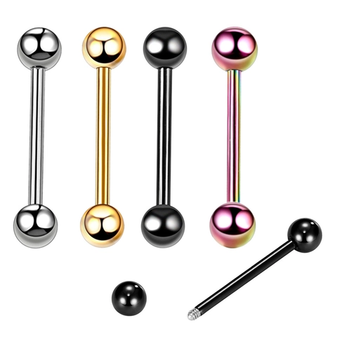 Roestvrij Staal Rechte Barbell Tongpiercing Tepelpiercing Lichaamssieraden Dubbele Bal Halterontwerp Unisex Accessoire