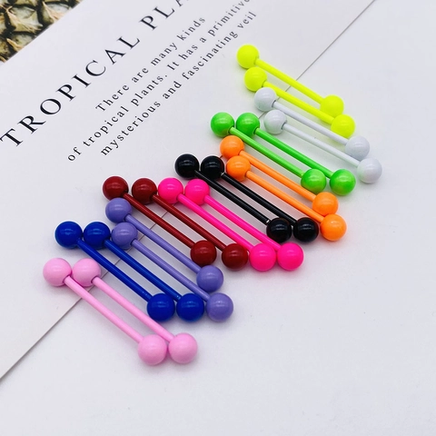 Piercing de Langue en Acier Chirurgical Industrial Barbell Bijoux de Piercing Boules Colorées pour Femmes Hommes