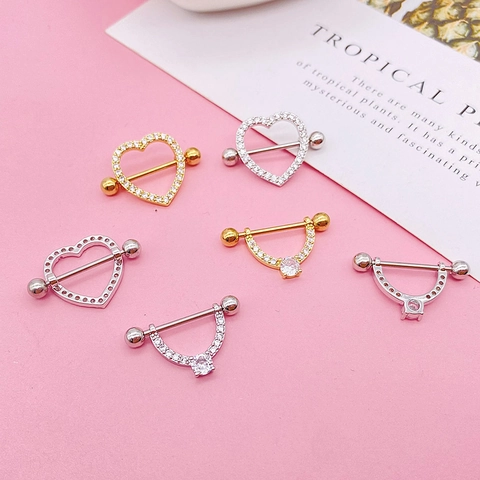 Stainless Steel Heart Zirconia Nipple Piercing Jewelry Sexy Micro Inlaid Nipple Ring Shield Body Jewelry Fashion Accessory For Women