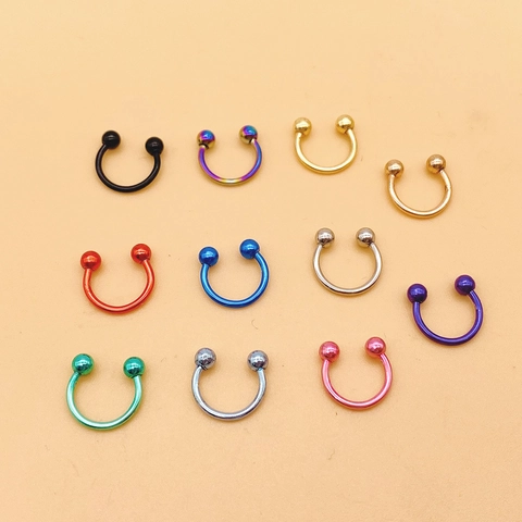 Stainless Steel C Shape Horseshoe Nose Ring Ear Cartilage Stud Body Piercing Multi Color Minimalist Septum Ring Jewelry