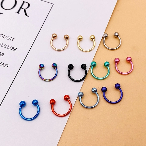 Stainless Steel C Shape Horseshoe Nose Ring Ear Cartilage Stud Body Piercing Multi Color Minimalist Septum Ring Jewelry