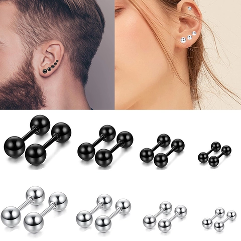 Orecchini a Bottone a Bilanciere in Acciaio Inossidabile per Uomo Donna Sfera Tonda Chiusura a Vite Gioielli Piercing Stile Punk Ipoallergenico