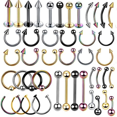 Roestvrij Staal Body Piercing Sieraden Set Neusringen Lipringen Wenkbrauw Piercing Stekkers Hoefijzer Barbell Voor Vrouwen Mannen Sieraden