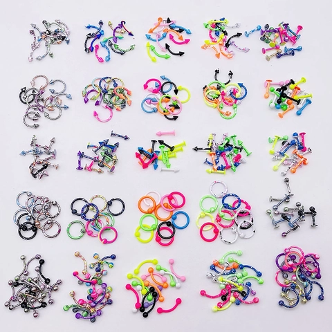 Stainless Steel Lacquered Body Piercing Jewelry Mixed Color Nose Ring Lip Stud Eyebrow Ring CBR Horseshoe Ring For Men Women