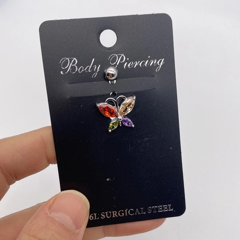 Stainless Steel Zirconia Butterfly Heart Pendant Belly Ring Curved Barbell Piercing Jewelry For Women Sexy Body Jewelry