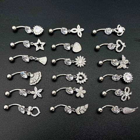 Stainless Steel Zirconia Belly Ring Long Butterfly Heart Star Flower Pendant Navel Piercing Jewelry For Women Wedding Gift