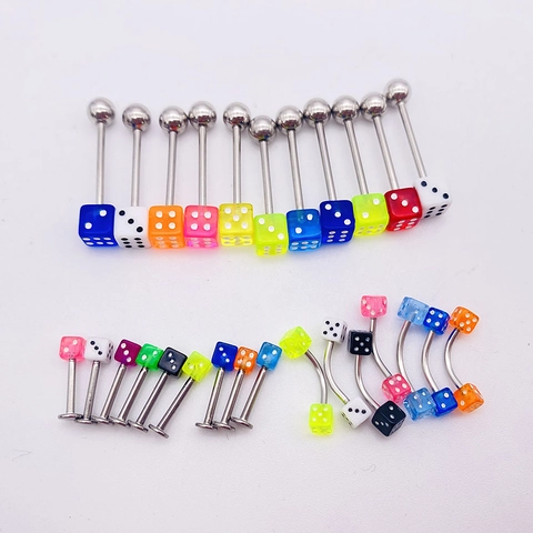 Punk Edelstahl Körper Piercing Schmuck Set Acryl Würfel Zungenstecker Lippenpiercings Augenbrauenpiercings Für Herren Damen