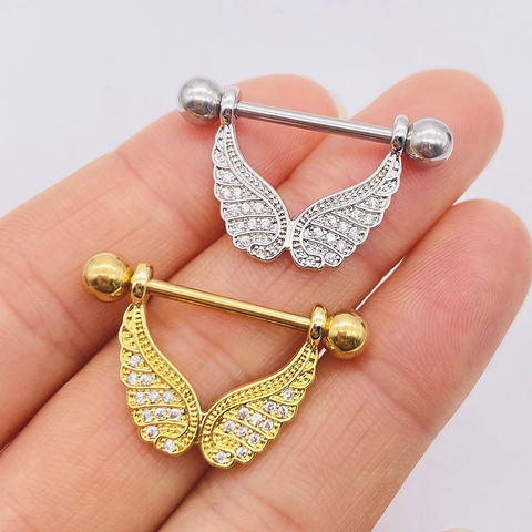 Stainless Steel Wing Nipple Rings Micro Inlaid Zirconia Body Piercing Jewelry For Women Gold Silver Plated Nipple Studs