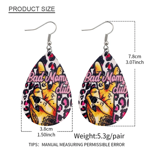 Boucles d'Oreilles Goutte en Cuir Vintage pour Femmes Drapeau USA Imprimé Léopard Route 66 Pompiers Bijoux Fête des Mères