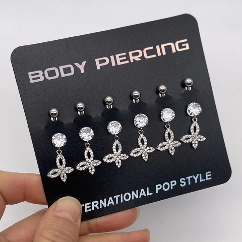 Stainless Steel Zirconia Belly Ring Long Butterfly Heart Star Flower Pendant Navel Piercing Jewelry For Women Wedding Gift