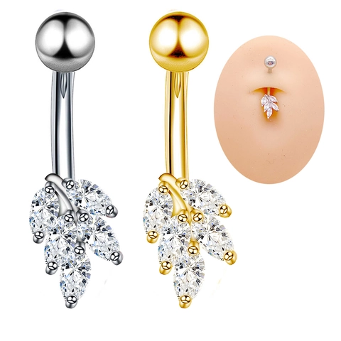 Piercing de Ombligo de Acero Inoxidable Circonia Hoja Estrella Corazón Joyas para Piercing Corporal para Mujer