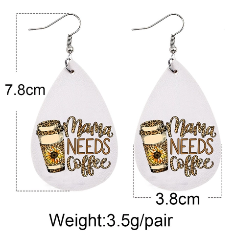 Handmade Artificial Leather Drop Earrings Mother's Day Gift Sunflower Leopard Print Mama Letter Teardrop Earrings For Women