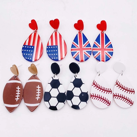 Unabhängigkeitstag Acryl Ohrhänger Amerikanische Flagge UK Flagge Sport Herz Baseball Rugby Fußball Ohrringe Für Damen Game Day Schmuck