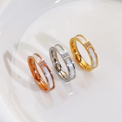 Bague En Acier Au Titane Plaqué Or 18K Avec Incrustation De Nacre Et Strass Bague Minimaliste Pour Femme Bijoux
