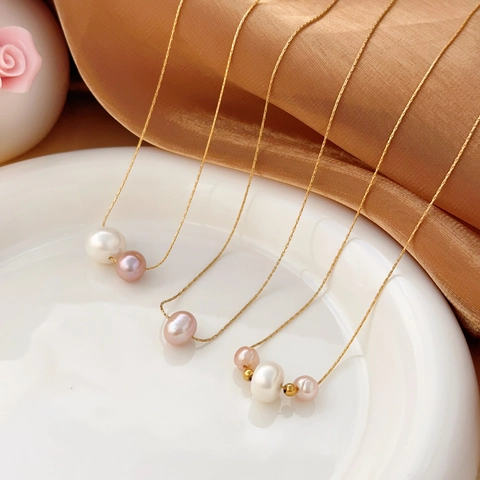 Minimalist Freshwater Pearl Stainless Steel Necklace For Women Gold Plated Elegant Snake Chain Clavicle Chain Jewelry Gift
