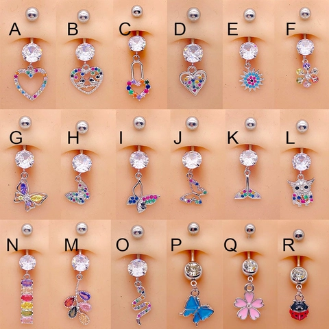 Bauchnabelpiercing Aus Chirurgischem Edelstahl Bunter Zirkonia Schmetterling Herz Blume Anhänger Nabelring Für Damen Körperschmuck