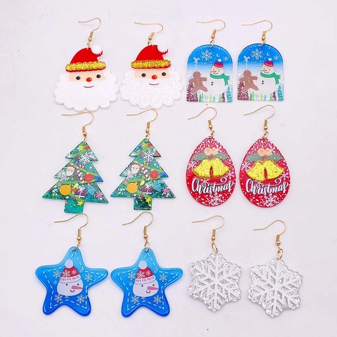 Weihnachts Ohrringe Acryl Weihnachtsmann Schneemann Schneeflocke Glocke Festlicher Schmuck Für Frauen