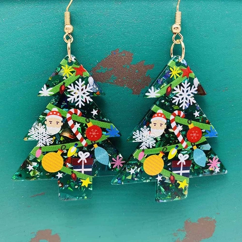 Weihnachts Ohrringe Acryl Weihnachtsmann Schneemann Schneeflocke Glocke Festlicher Schmuck Für Frauen