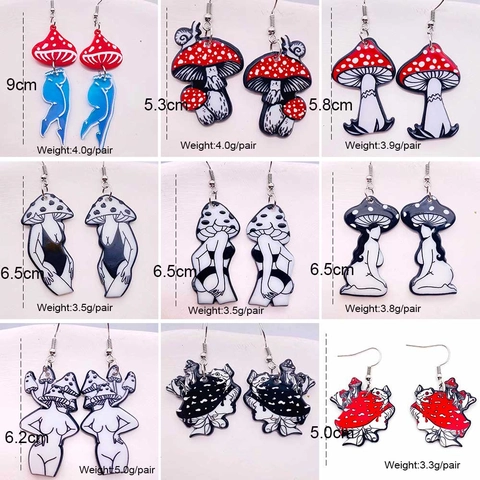 Surrealist Acrylic Mushroom Girl Pendant Earrings For Women Artistic Bikini Figure Mushroom Leg Drop Earrings Fashion Jewelry