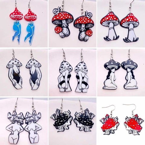 Surrealist Acrylic Mushroom Girl Pendant Earrings For Women Artistic Bikini Figure Mushroom Leg Drop Earrings Fashion Jewelry