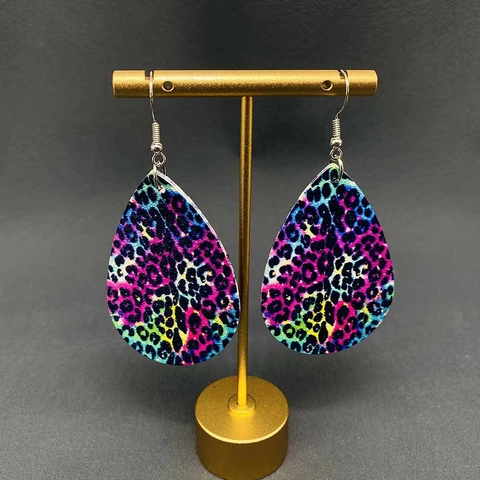Bohemian Faux Leather Teardrop Earrings For Women Leopard Print Sunflower Pattern Western Texas Style Vintage Handmade Dangle Earrings Gift
