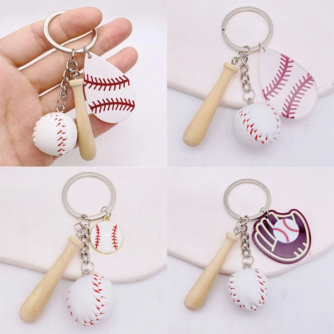 Ensemble Porte-clés de Baseball Avec Mini Batte en Bois et Balle en Cuir Souvenir Sportif Porte-clés pour Décoration de Sac à Dos Cadeau Sportif