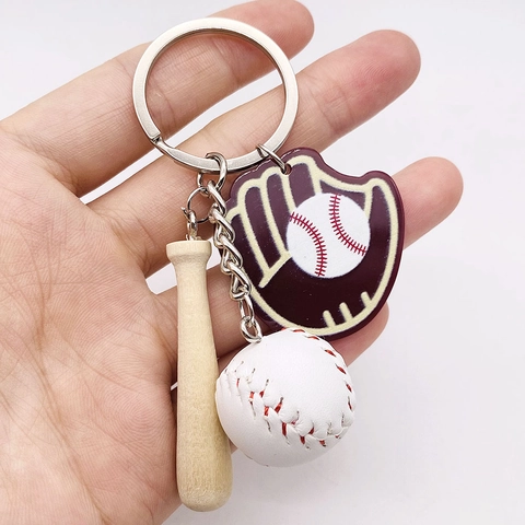 Ensemble Porte-clés de Baseball Avec Mini Batte en Bois et Balle en Cuir Souvenir Sportif Porte-clés pour Décoration de Sac à Dos Cadeau Sportif