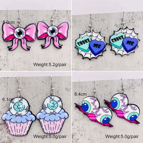 Halloween Gothic Acrylic Drop Earrings Spooky Eyeball Heart Bow Spider Web Novelty Earrings For Women Party Holiday Jewelry