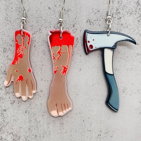 Spooky Halloween Bloody Severed Hand Foot Axe Skeleton Gun Acrylic Earrings Gothic Horror Party Cosplay Jewelry For Women