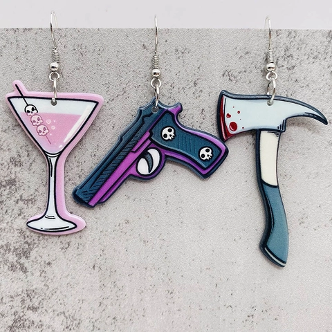 Spooky Halloween Bloody Severed Hand Foot Axe Skeleton Gun Acrylic Earrings Gothic Horror Party Cosplay Jewelry For Women