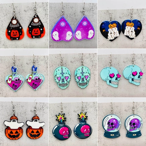 Halloween Gothic Acrylic Drop Earrings Skull Pumpkin Ghost Poison Bottle Dangle Earrings Punk Dark Style Jewelry For Women Party Gift