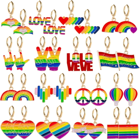 Rainbow Drip Oil Alloy Earrings For Women Pride LGBTQ Love Heart Peace Sign Hot Air Balloon Dangle Drop Earrings Jewelry