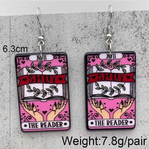 Tarot Card Style Acrylic Dangle Earrings Gothic Halloween Jewelry For Women The Reader Cat Mom Vampire Romance Personality Earrings
