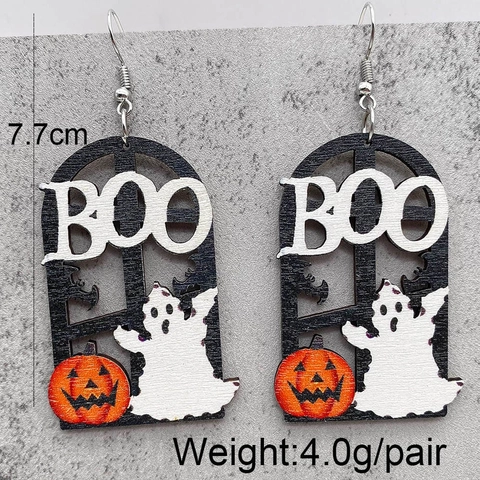 Halloween Holz Ohrhänger Für Damen Gruseliger Kürbis Geist Schwarze Katze Designs Leichte Festliche Feiertagsparty Schmuck Geschenke