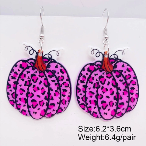Boucles d'Oreilles Citrouille Imprimé Léopard Rétro Halloween Action de Grâce Acrylique Bijoux d'Automne pour Femmes