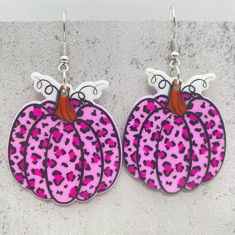 Boucles d'Oreilles Citrouille Imprimé Léopard Rétro Halloween Action de Grâce Acrylique Bijoux d'Automne pour Femmes