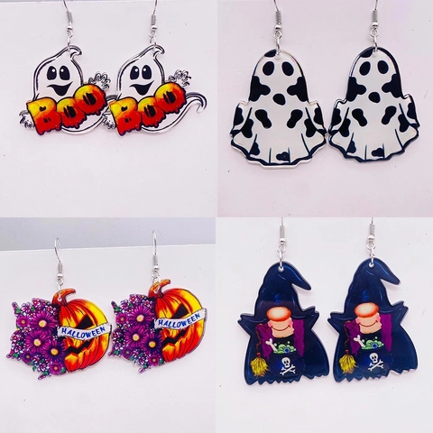 Halloween Acryl Spook Pompoen Heks Cartoon Hanger Oorbellen Grappige Festival Sieraden Voor Vrouwen Feestversiering