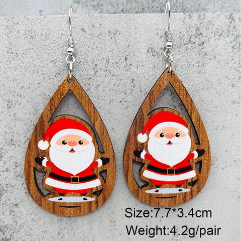 Pendientes Colgantes de Madera de Navidad Papá Noel Reno Muñeco de Nieve Patrón Joyería Festiva para Mujer Regalo