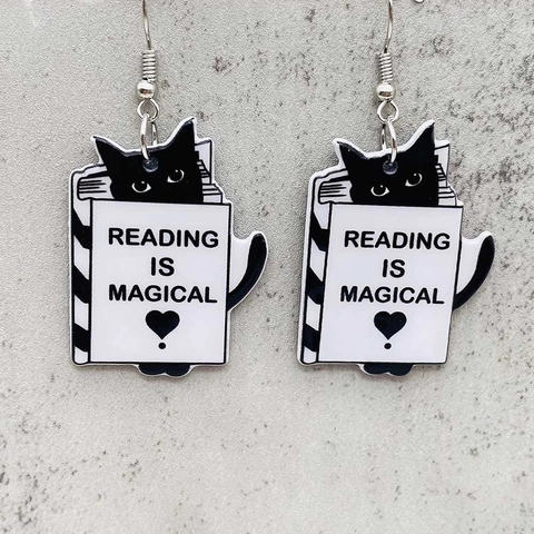 Acryl Buch Addict Ohrhänger Für Lehrer Studenten Schwarz Weiß Katze Mädchen Skelett Abschluss Schule Schmuck