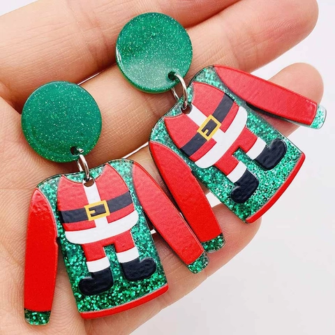 Weihnachten Ugly Sweater Ohrhänger Für Damen Acryl Legierung Glitzer Weihnachtsmann Pinguin Baum Muster Festlicher Schmuck Geschenk