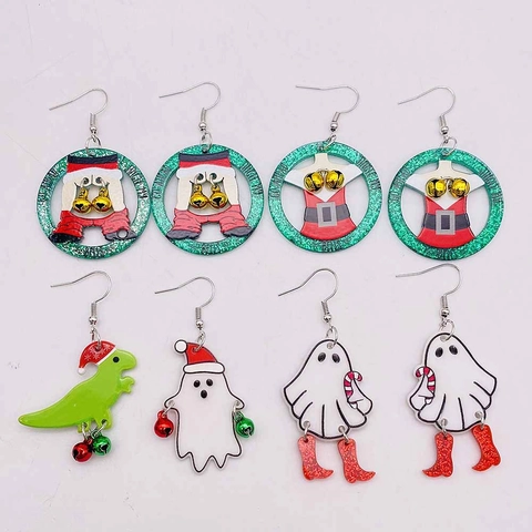 Acryl Weihnachten Dinosaurier Geist Weihnachtsmann Glocke Ohrhänger Glitzer Festlich Feiertag Schmuck Für Damen Party Geschenk