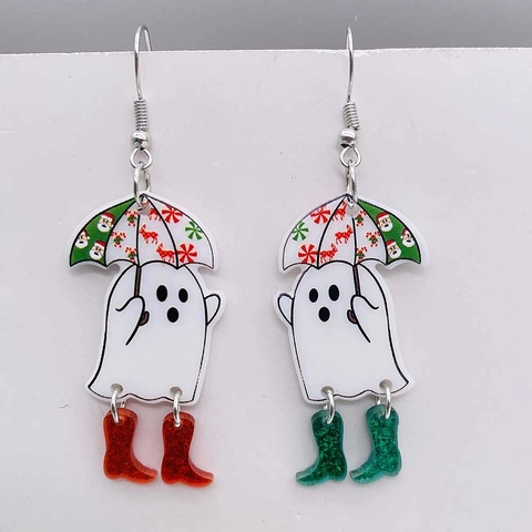 Weihnachten Lustige Acryl Hängeohrringe Für Damen Süße Cartoon Katze Weihnachtsmann Geist Mit Glocken Skurril Party Schmuck