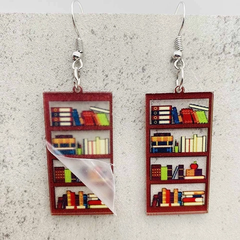Kreative Acryl Bücherregal Hängeohrringe Für Buchliebhaber Lehrertag Geschenk Bunte Literarische Herz Hase Form Damen Schmuck