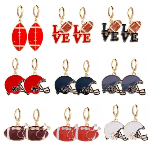 Boucles d'Oreilles Émail Football Américain pour Femmes Sportif Casque LOVE Boucles d'Oreilles Pendantes Action de Grâces Bijoux